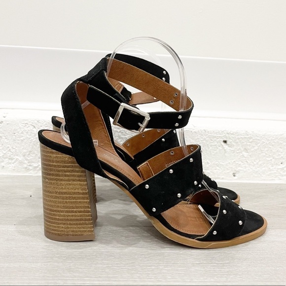 Asos Black Block Heel Studded Ankle Strap Sandals - Picture 1 of 8